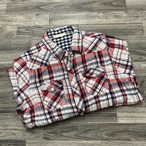 PUNCH Button Down White/Red Plaid Casual Shirt Men's Size Medium